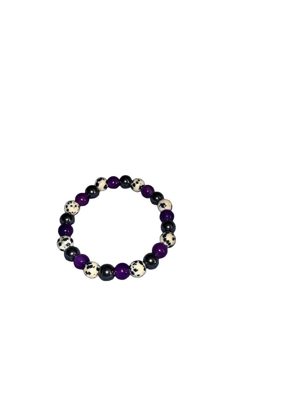 Releasing Past Hurts Dalmatian Jasper Black Onyx and Purple Crystal Beaded Brace